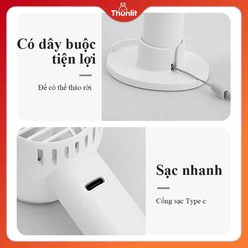 Quạt cầm tay Thunlit Hurricane dáng thẳng để bàn 1200mAh có thể sạc lại 3 tốc độ gió