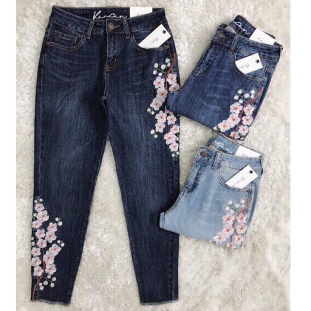 🌸(SIÊU PHẨM CHUẨN XUẤT DƯ MADE IN VIẾT NAM) JEANS THÊU HOA ĐÀO HOT NHẤT XUÂN 2018