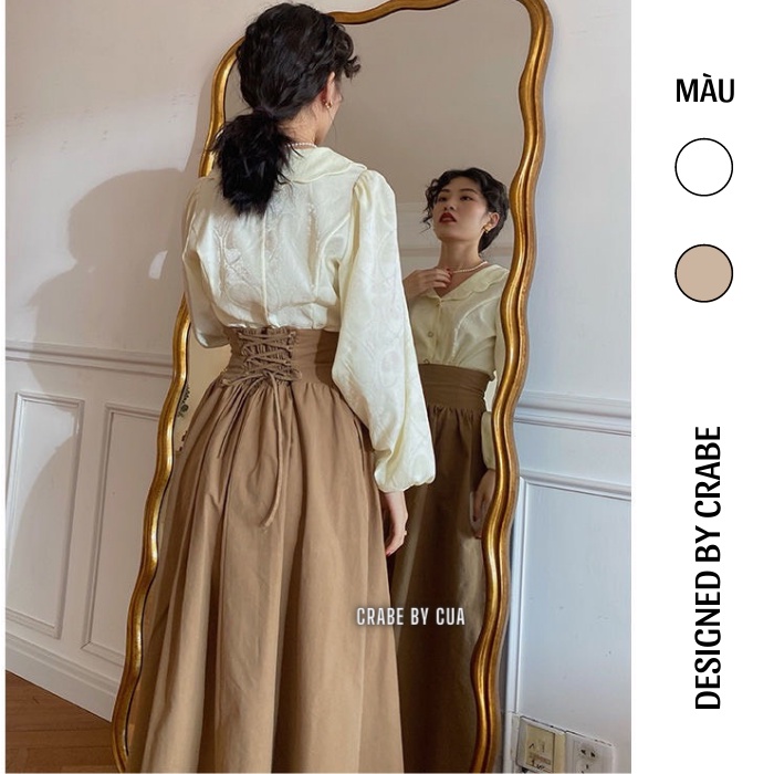 Chân váy cạp cao eo chun sau chiết eo sang trọng phong cách Pháp cổ điển hàng Quảng Châu - CRABE FASHION