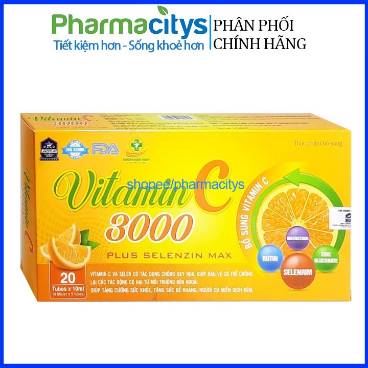 Siro Vitamin C 3000 giúp tăng sức đề kháng, hỗ trợ thải độc, tăng cường miễn dịch– Hộp 20 ống