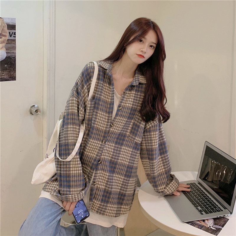 Áo Sơ Mi Kẻ Caro Nữ Ulzzang Form Rộng Đi Học Đi Chơi Áo Khoác Ngoài Họa Tiết Kẻ Sọc Theo Phong Cách Retro Mẫu Mới 2022 | BigBuy360 - bigbuy360.vn