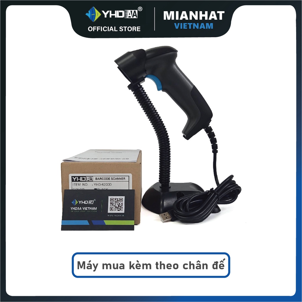 Máy quét mã vạch có dây YHD 6200D 2D - Máy đọc mã vạch Barcode, Qrcode dùng dây trực tiếp trên Máy tính