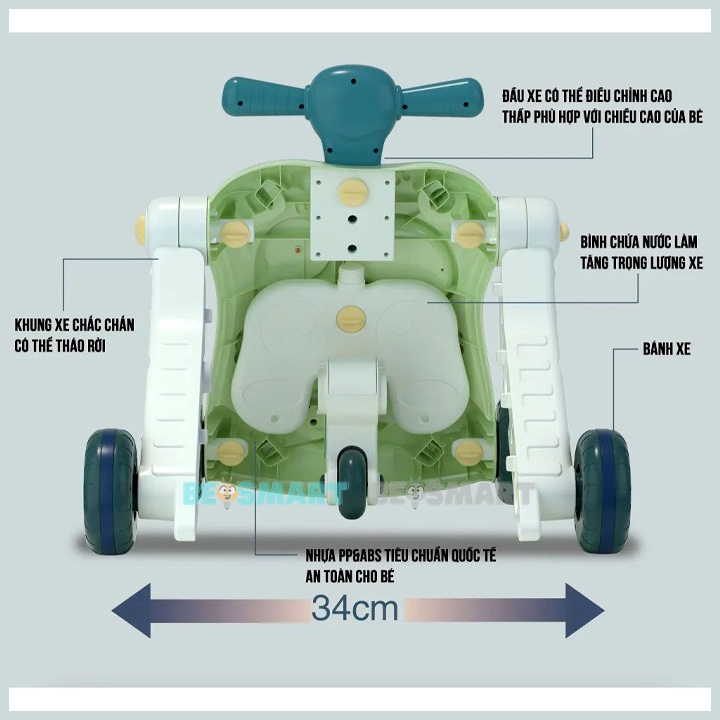 Xe tập đi đa năng 5in1 cho bé có khóa bánh an toàn, thay đổi chiều cao phù hợp