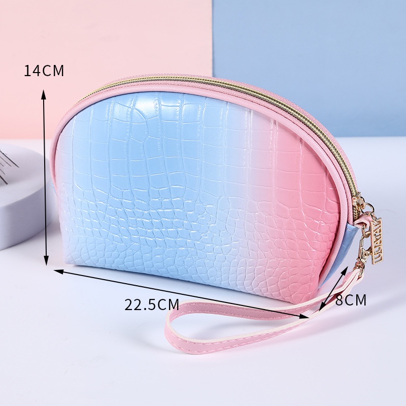 Túi đựng mỹ phẩm du lịch màu sắc gradient họa tiết vân da cá sấu thời trang