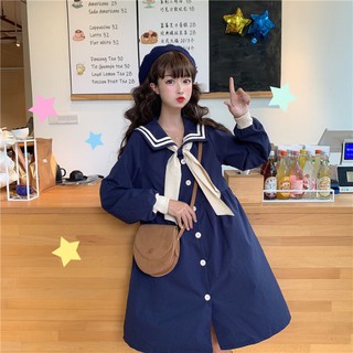 (SẴN CAM - Kèm ảnh thật) Váy babydoll cổ thủy thủ dài tay dáng xòe màu xanh cam vàng phong cách Nhật Bản dễ thương