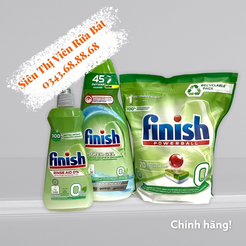 BỘ VIÊN RỬA FINISH ECO 0% [MÙI DỊU, AN TOÀN CHO SỨC KHỎE]