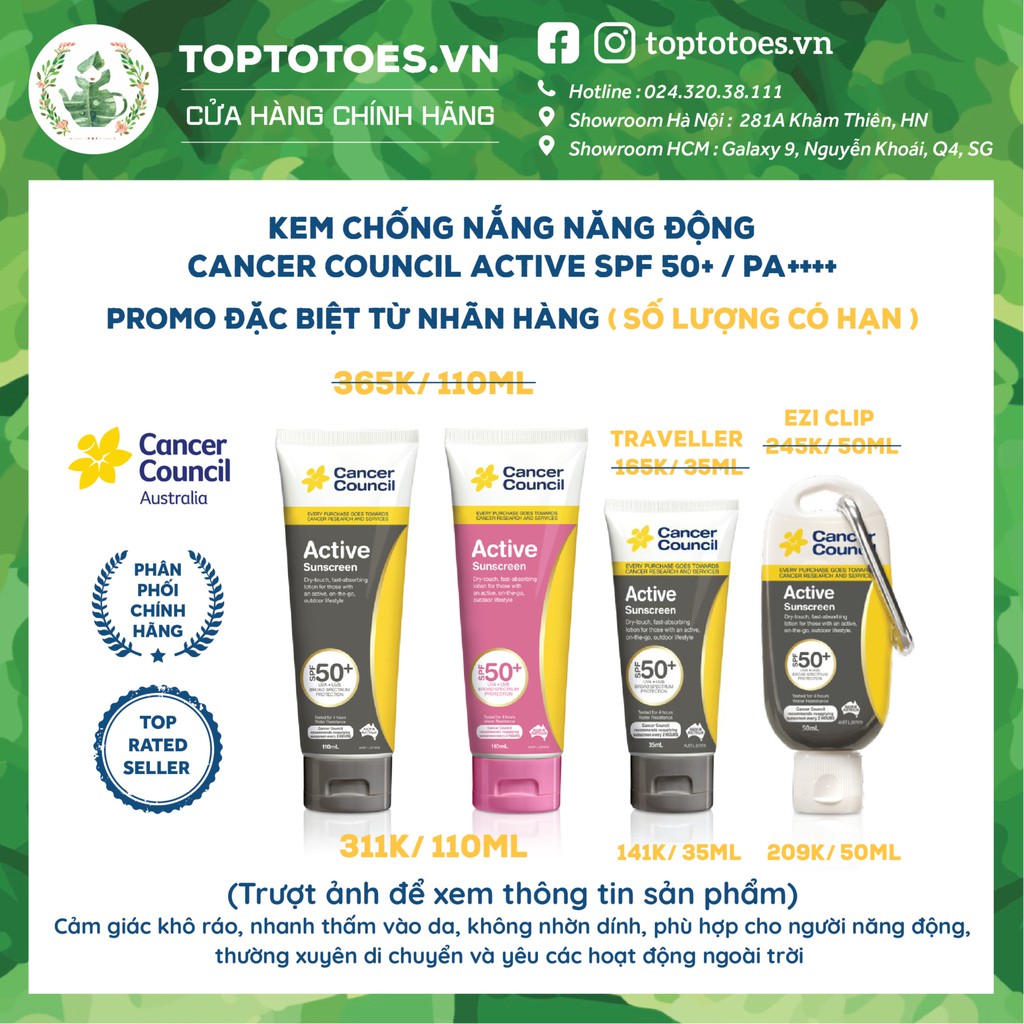 [Mã SKAMPUSH11 giảm 10% đơn 200k] Kem chống nắng Năng động Cancer Council Active SPF 50+/ PA ++++ | BigBuy360 - bigbuy360.vn