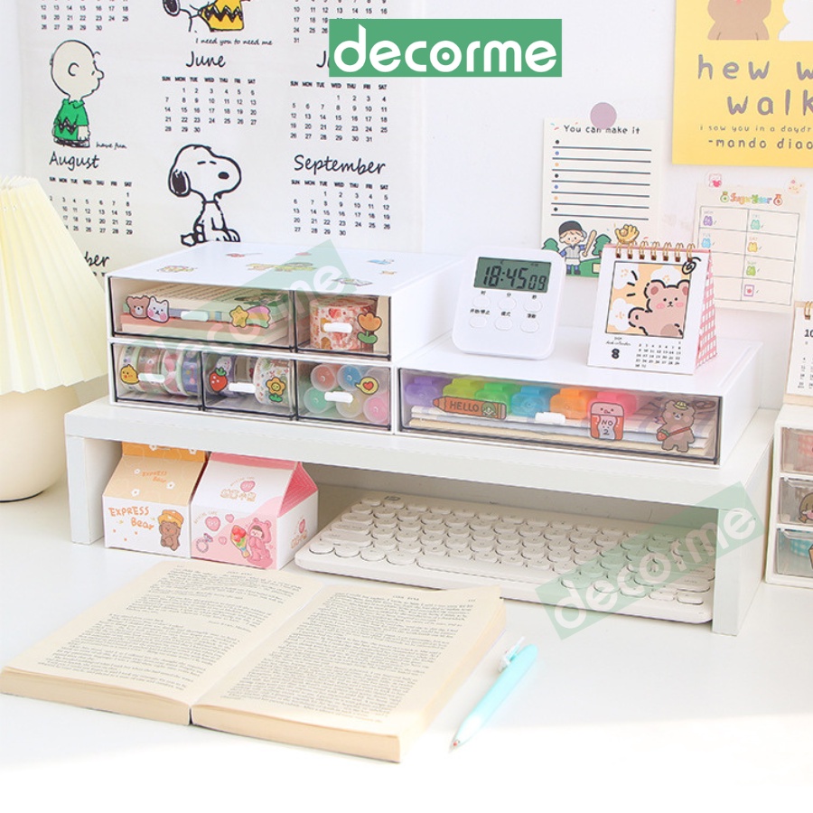 Tủ decor bàn học DecorMe kệ đựng bút trong suốt có thể xếp chồng lên nhau thành tủ mini trang trí bàn học