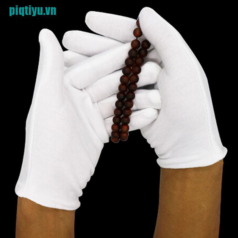 Set 6 đôi găng tay trắng vải cotton mỏng mềm dành cho nam nữ