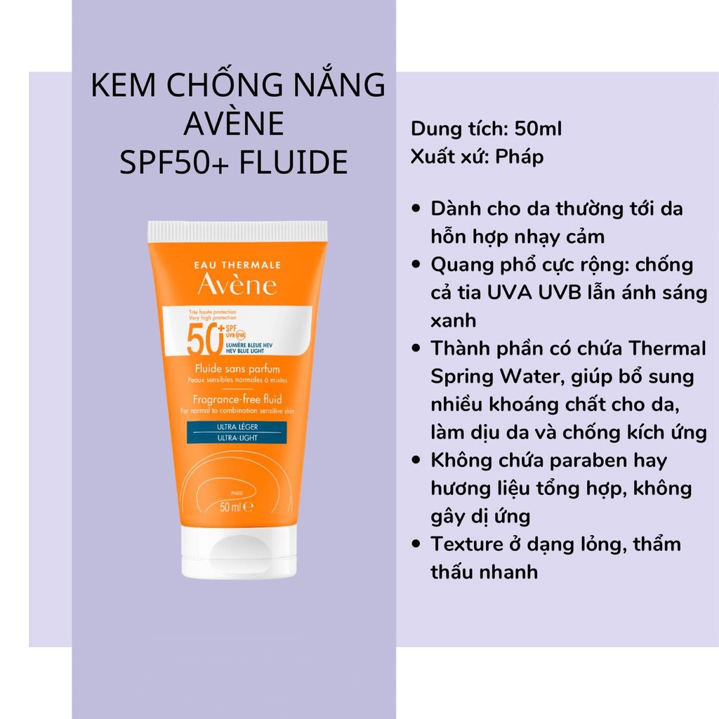 Kem chống nắng Avene Fluid/ Cleanance bản 2022 chống ánh sáng xanh siêu đỉnh