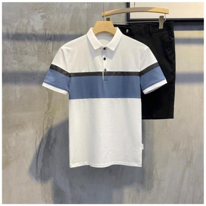 Áo thun nam, áo polo cổ bẻ ngắn tay phối kẻ vải cá sấu cao cấp -KO Fashion