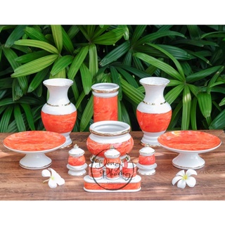Bộ thờ cúng sứ đỏ 238, bộ lư bình đĩa, bộ thờ cúng, chung nước, bình, đĩa cúng, set thờ