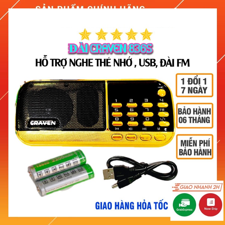 Loa Đài Craven CR 853-836s, Máy Nghe Nhạc Đọc Kinh Phật Dùng Thẻ Nhớ, USB, FM Pin Siêu Trâu. Bảo Hàn