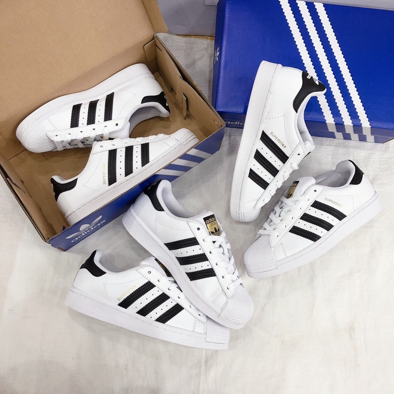 mũi sò màu trắng sọc đen, giày thể thao nam nữ adidas mũi sò vip da thật, full size nam và2022