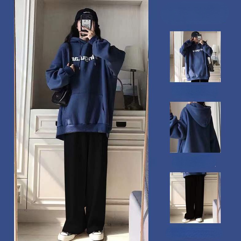 Set Áo Hoodie Form Rộng Và Quần Ống Rộng Phong Cách Hàn Quốc