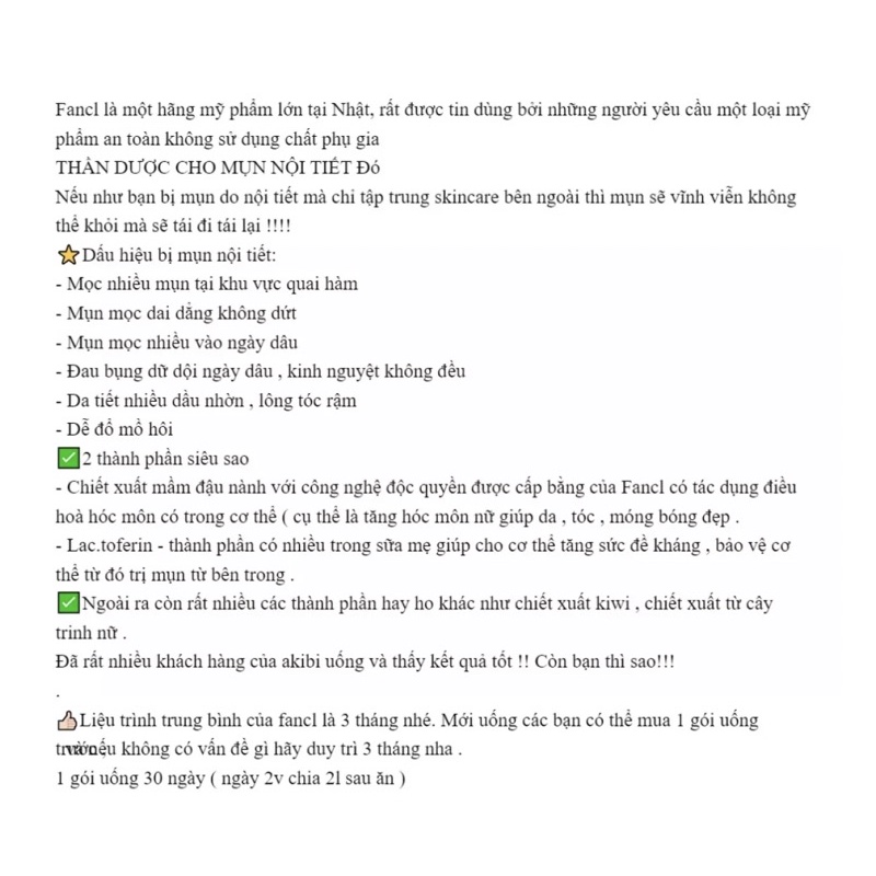 Viên uống FANCL SMOOTH AC 30 ngày
