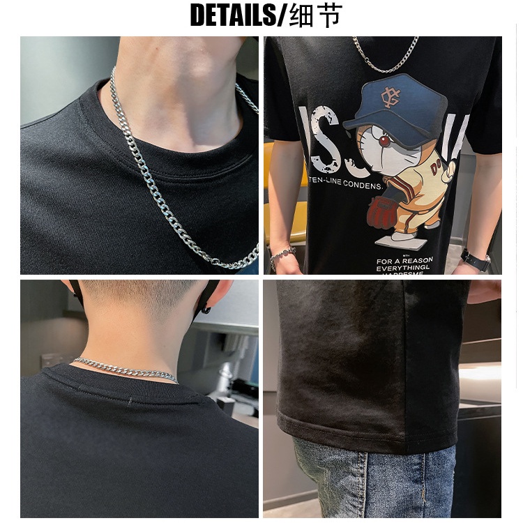 Áo thun PURUILONG cotton ngắn tay in hình mèo máy Doraemon phong cách Hàn Quốc dành cho nam