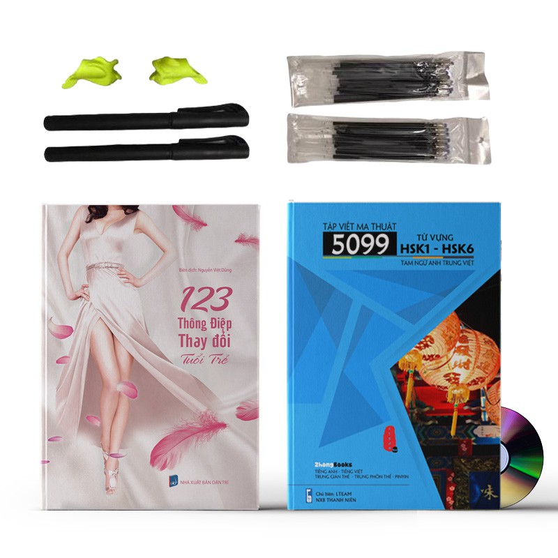 Sách - Combo: Tập Viết Ma Thuật 5099 Từ Vựng HSK1- HSK6 + 123 Thông Điệp Thay Đổi Tuổi Trẻ + DVD