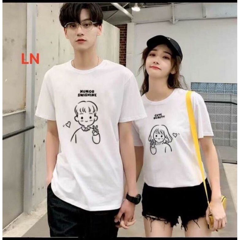 Áo đôi nam nữ, áo thun cặp in hình chipi dễ thương cotton thấm hút-pink