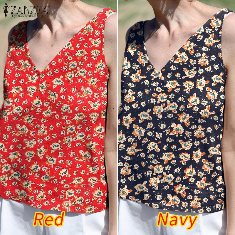 Zanzea Áo Kiểu Nữ Cộc Tay Cổ Chữ V In Hoa Thời Trang