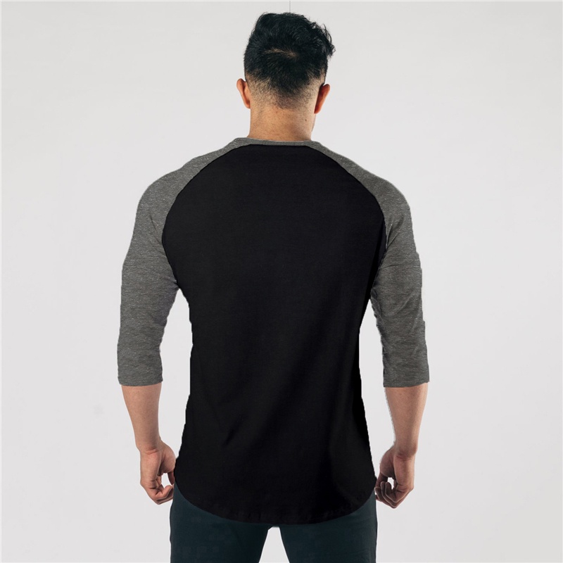 Áo Thun Cotton Nén Tay 3 / 4 Màu Trơn Dáng Ôm Màu Đen Thời Trang Thể Thao Nam