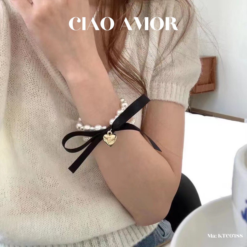 Buộc tóc nữ, Chun tóc ngọc dây nơ tiểu thư đáng yêu Phụ kiện tóc Ciao Amor - KTC0488