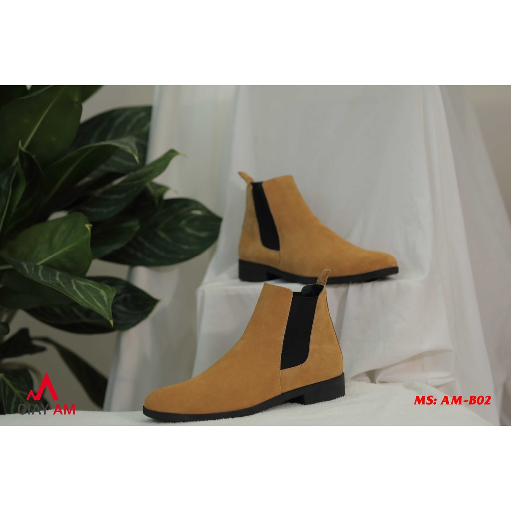 Giày Chelsea Boot da lộn tăng 4cm chiều cao -Giày cổ cao