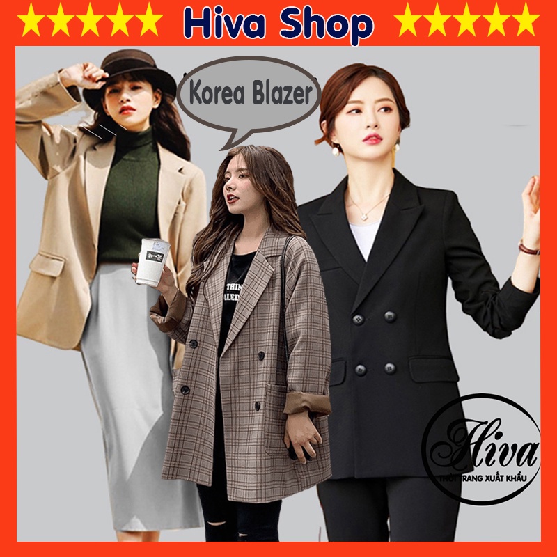 Áo blazer khoác thu đông nữ 2 lớp kẻ đen be , Áo vest nữ hàng VNXK sống chất