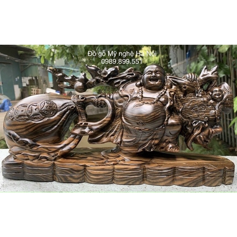 Tượng Phật di lặc gỗ mun kéo bao tiền