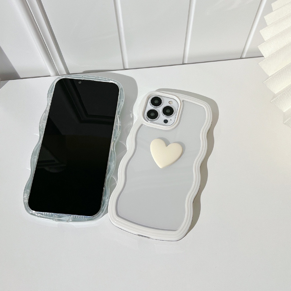 Suntaiho Ốp lưng iphone  Ốp điện thoại  TPU mềm trong suốt viền gợn sóng trái tim thích hợp cho iPhone 11 12 13 PMax XR 7 8 Plus