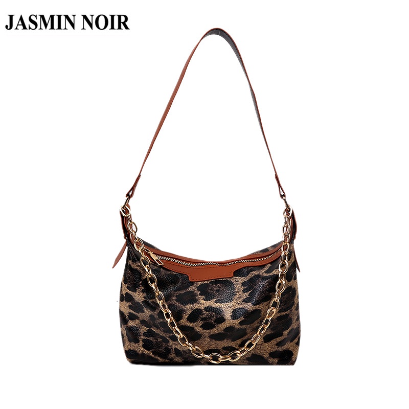 Túi xách JASMIN NOIR làm từ da PU họa tiết da báo hình vuông kích thước lớn dành cho nữ