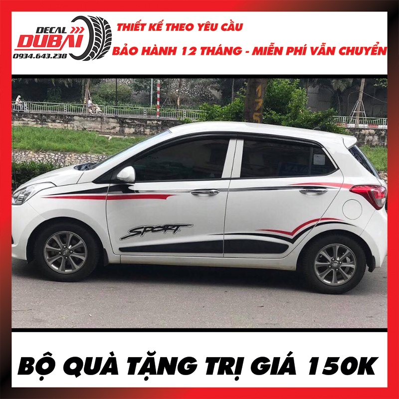Tem Dán Sườn Xe I10 Mẫu Thể Thao Lượn Sóng Đen Đỏ - Thiết kế và chỉnh sửa tuỳ ý - Decal Dubai