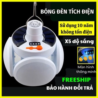 Đèn năng lượng mặt trời sạc tích điện 4 cánh 5 mặt tiết kiệm điện, đèn led tích điện 40W 5 chế độ sáng sử dụng 6-8h