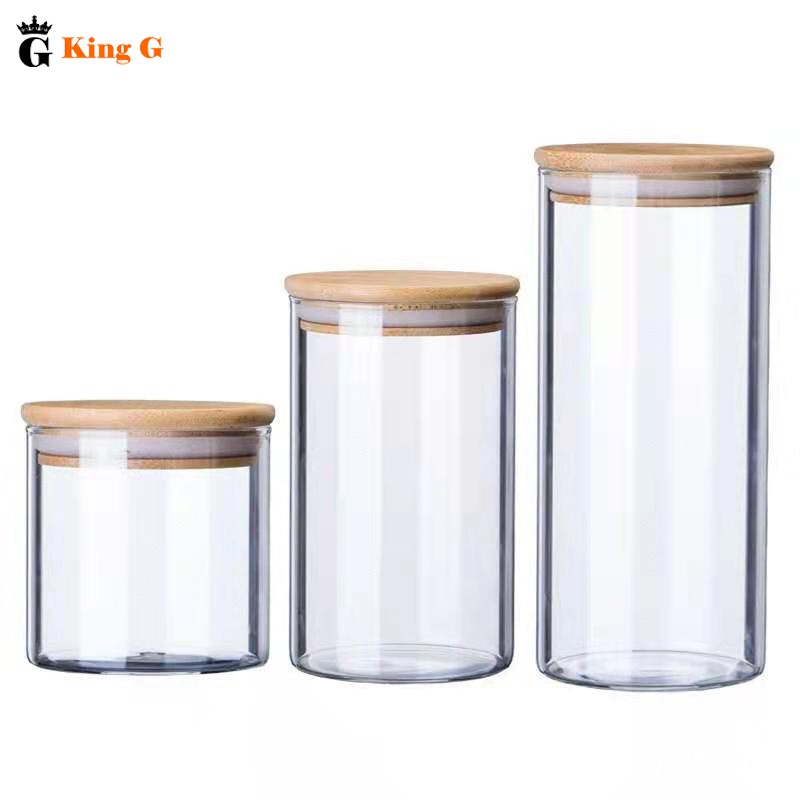 Hũ, Lọ Đựng Thực Phẩm KING G - Hũ Thủy Tinh , Lọ Thủy Tinh Hình Trụ Nắp Gỗ Cao Cấp Đa Dạng Dung Tích -   LTG01