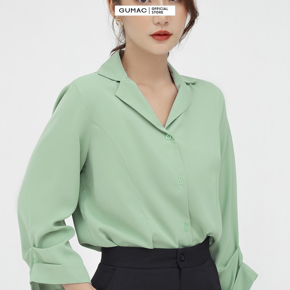 [Mã WABRGM11 giảm 10% đơn 250K] Áo sơ mi cổ ve GUMAC vải lụa cao cấp màu xanh AB531 | BigBuy360 - bigbuy360.vn
