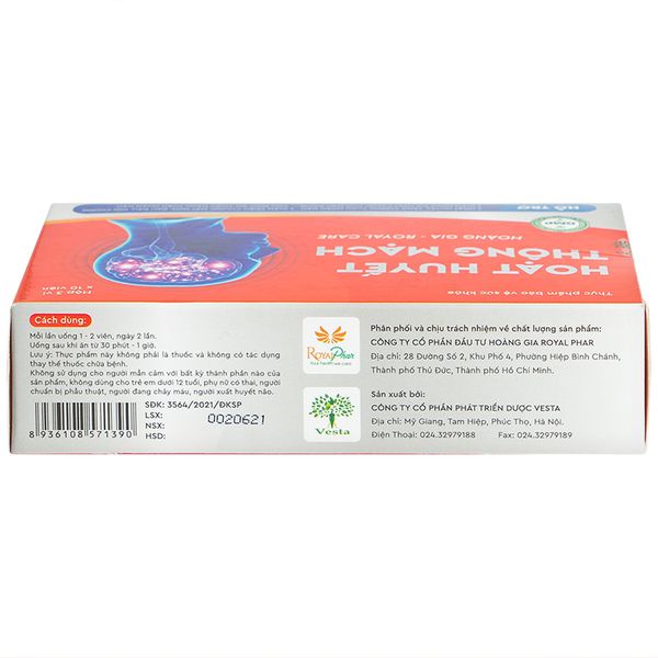 Viên Uống Tăng Cường Tuần Hoàn Não Hoạt Huyết Thông Mạch Hoàng Gia Royal Care 3X10