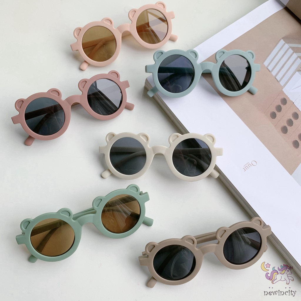 Kính râm gọng tròn thiết kế tai gấu xinh xắn cho bé