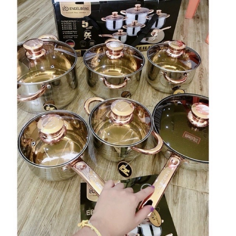 Bộ Xoong Nồi ANGELBERG 6 Món 12 Chi Tiết Hàng Nhập Khẩu Thiết Kế Sang Trọng  - Anna Shop 24h