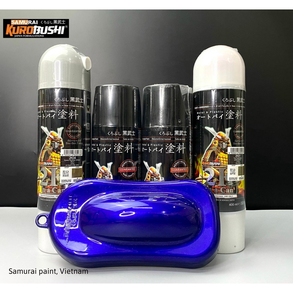 COMBO Sơn Samurai màu xanh GP Y3973 gồm 4 chai đủ quy trình độ bền cao  (Lót 2K04 – Nền 124 - Màu Y3973 - Bóng 2K01)