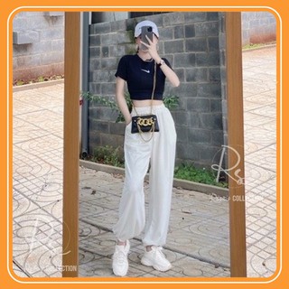 Set Thể Thao Áo Croptop ôm tay ngắn + Quần jogger nữ dáng rộng chất nỉ bo gấu năng động