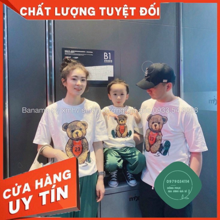 Áo thun giá sỉ Áo thun đồng phục gia đình áo phông hình gấu xinh xỉu thời trang Banamo Fashion 311500