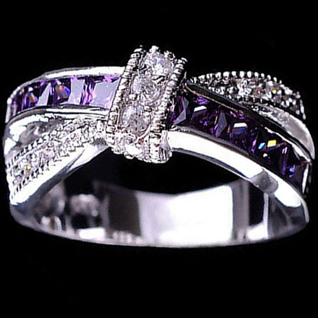 Nhẫn mạ bạc đính đá quý nhân tạo tím độc đáo cá tính dành cho nữ