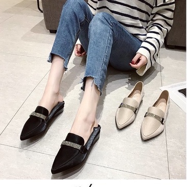 T644 Giày lười thời trang công sở phong cách Hàn Quốc mẫu mới mũi nhọn đính kim tuyến