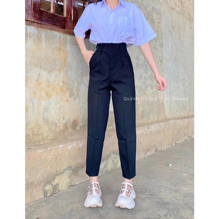 QUẦN TÂY BAGGY NỮ ĐI HỌC CẠP CÚC LỆCH SUÊU TÔN DÁNG - QUẦN VẢI CÔNG SỞ DÀY DẶN PHỐI ÁO SƠ MI ĐẸP