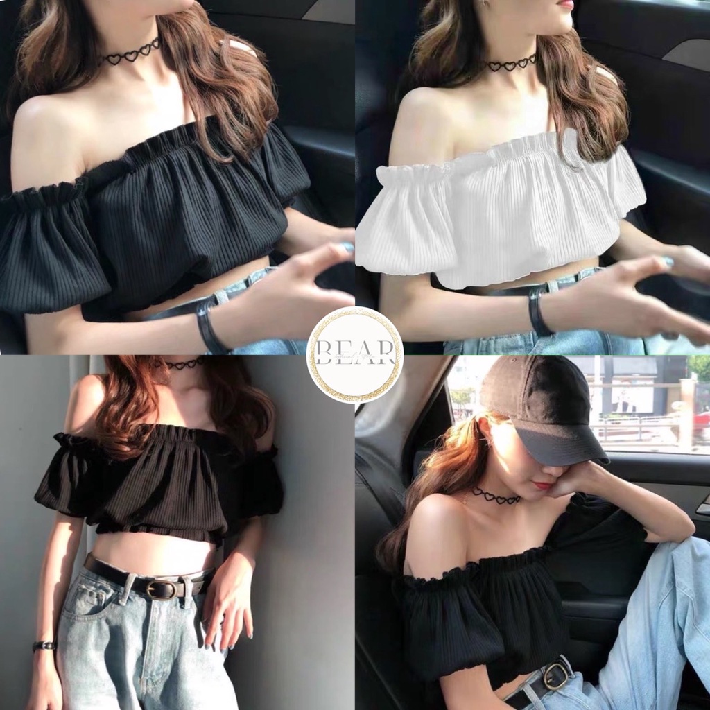 ÁO CROPTOP KIỂU NỮ TRỄ VAI THUN GÂN TĂM TAY BÍ STYLE DỄ THƯƠNG - AK007 | bear.story
