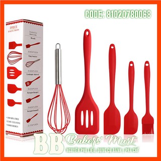 Bộ 5 món dụng cụ làm bánh, nhà bếp silicone màu ĐỎ chịu nhiệt (HỘP GIẤY)