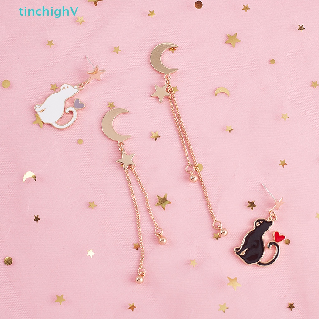[TinchighV] Khuyên Tai Đinh Tán Bất Đối Xứng Hình Mặt Trăng Ngôi Sao Dễ Thương Phụ Kiện Trang Sức [