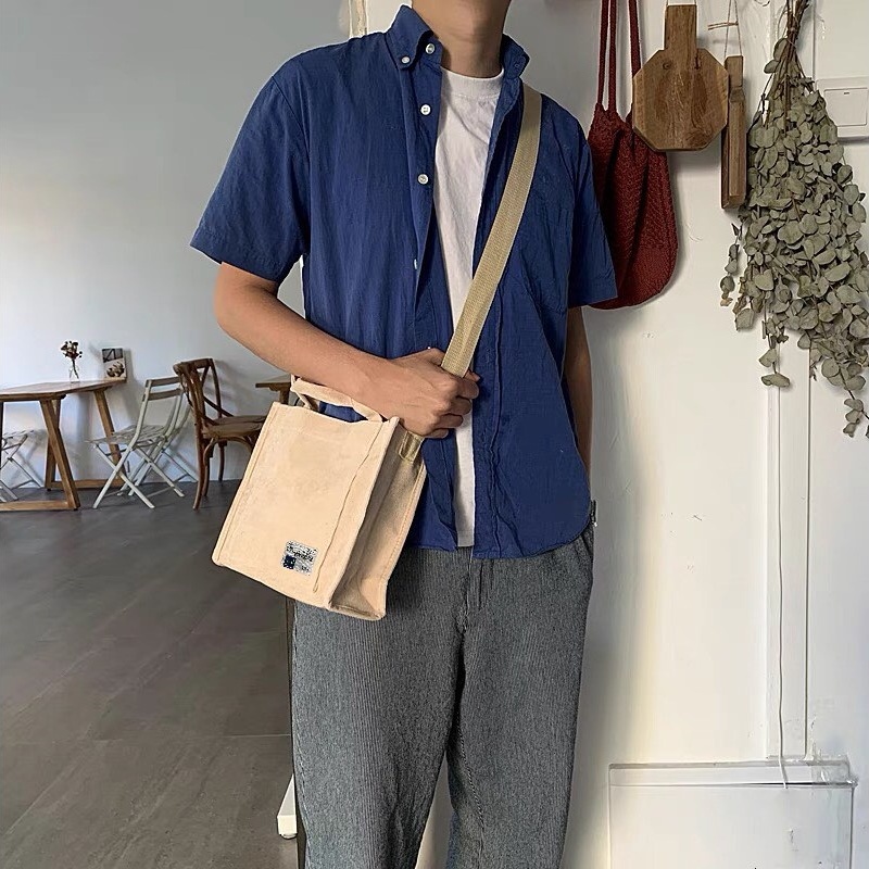 Túi tote vuông đeo chéo mini vải nhung đũa nhiều ngăn thời trang nam nữ unisex