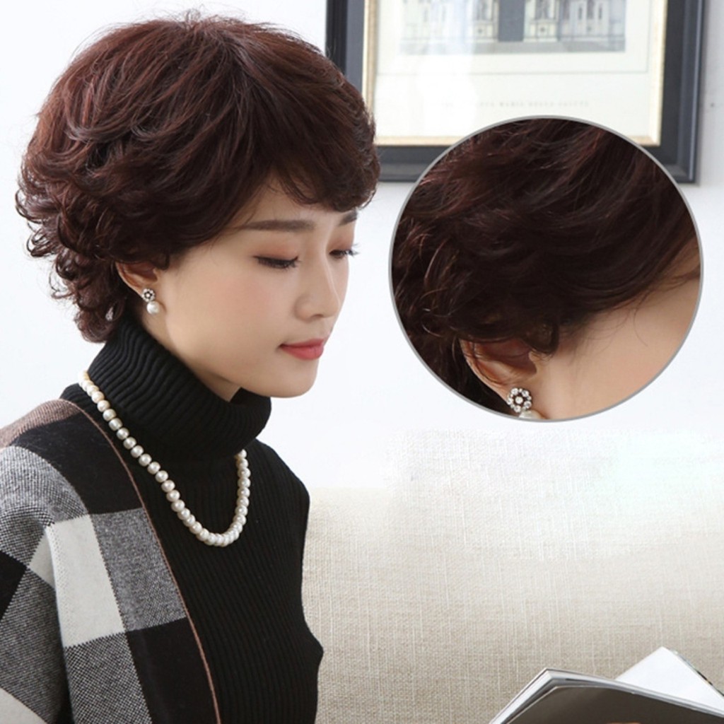 [ TẶNG KÈM LƯỚI VÀ LƯỢC, 9209 ] Tóc giả nữ nguyên đầu cho người trung niên, tóc cho người già
