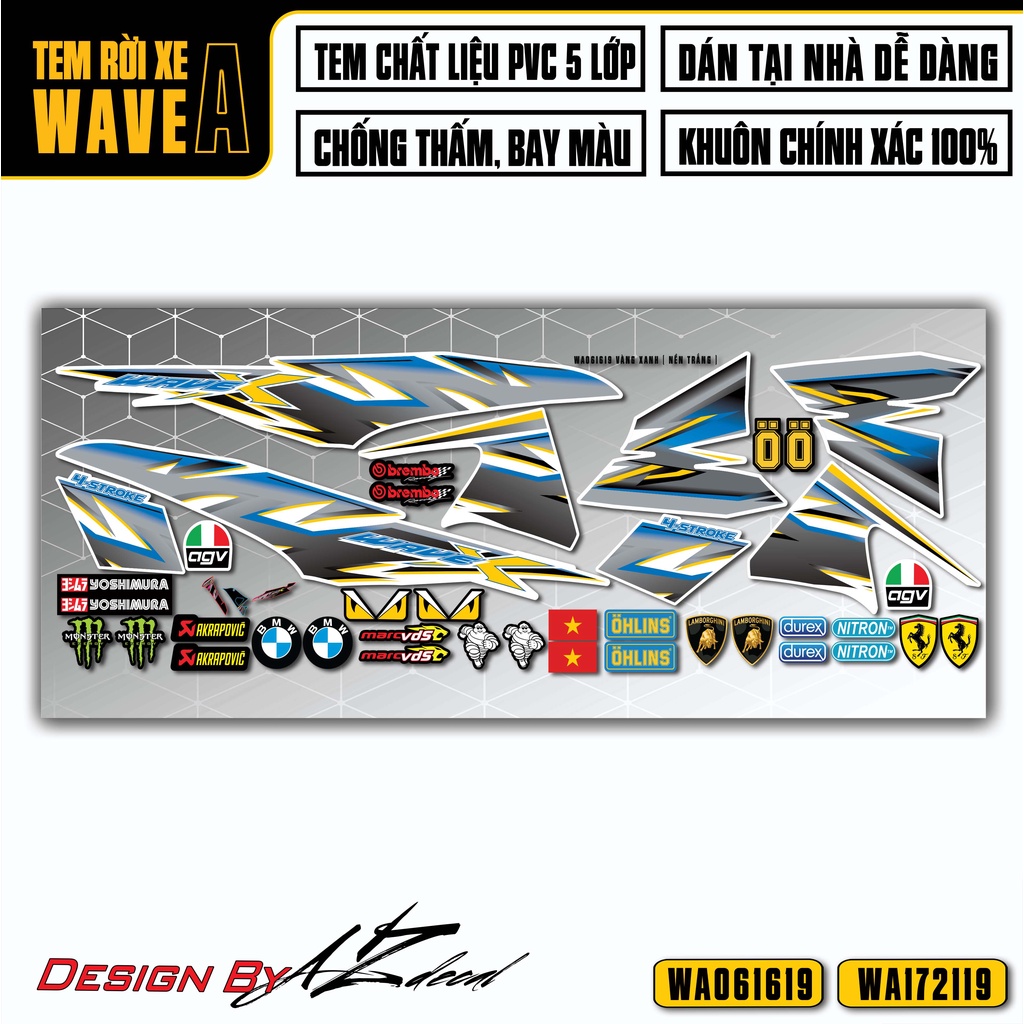 Tem Rời Dán Xe Wave A 110 100 Mẫu Chữ X Cách Điệu | WA19 | Decal Chế Dán Xe Wave A Các Màu Đen, Trắng, Đỏ, ....